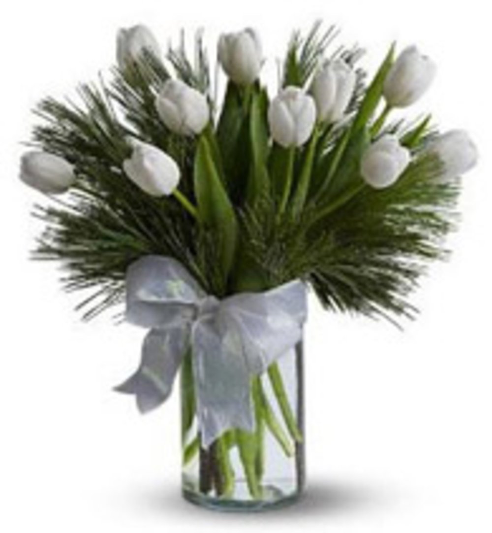 Vase with 10 Stems of White Tulips