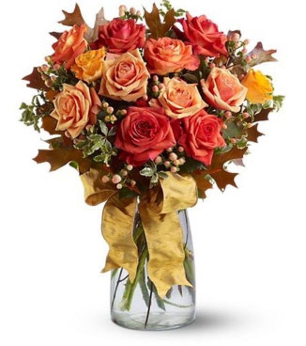 Vase with stems of Mixed Colour Roses