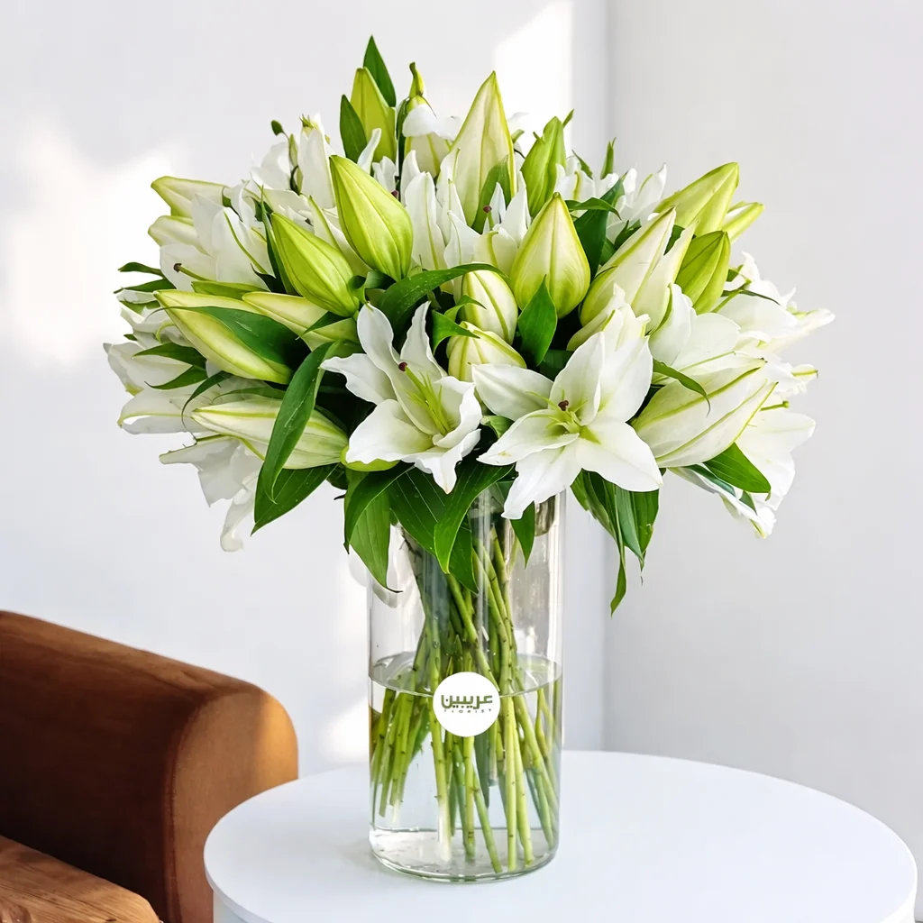 15 Stems Of White Lilies in a Vase