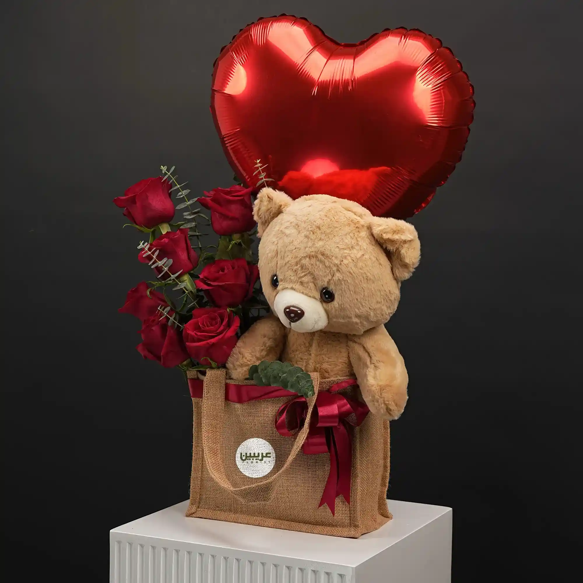 7 Red Roses Teddy & Heart Balloons