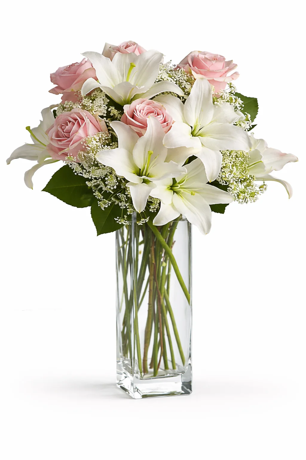 Soft Pink Roses & White Lilies